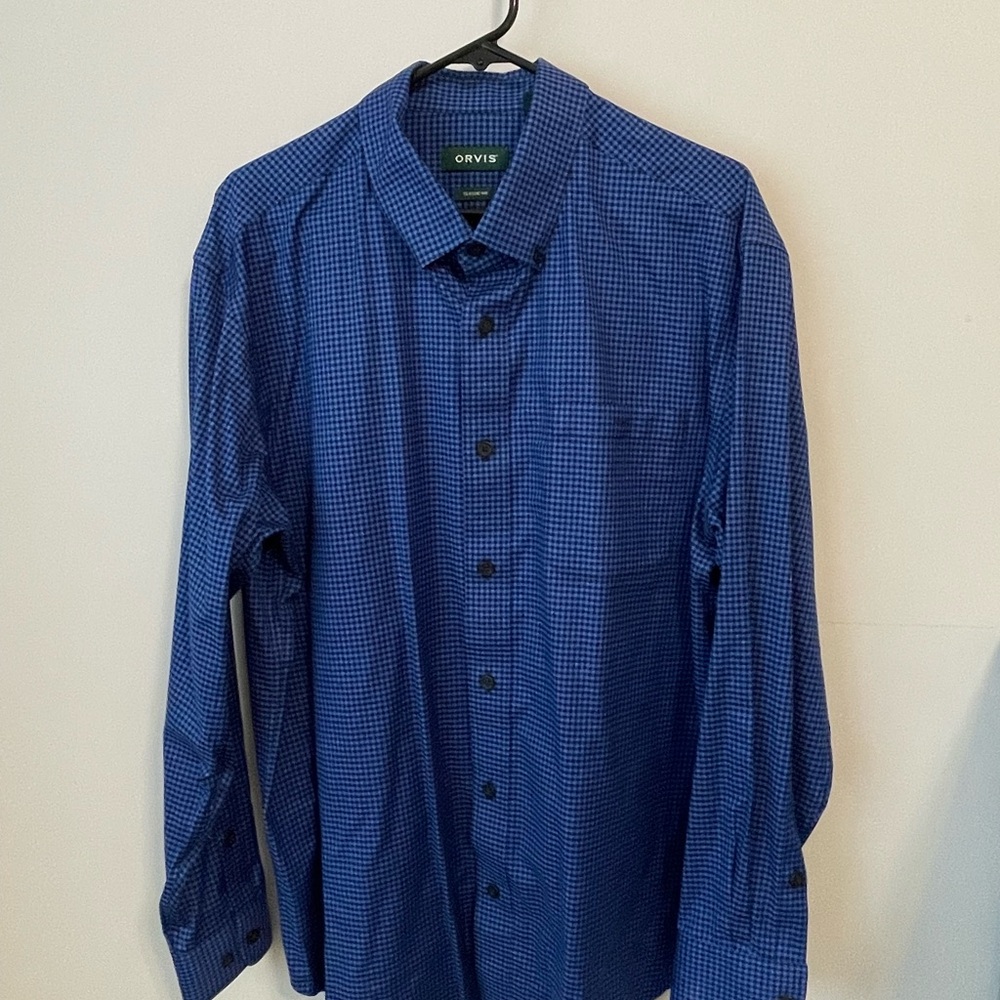 NWOT Orvis Men's Blue Checkered Shirt - Picture 3 of 7
